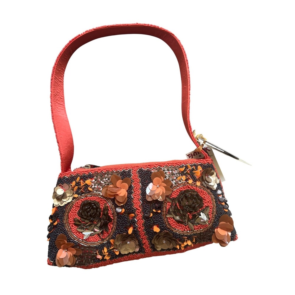 New Fall Autumn Release Orange Brown Terracotta Floral  Beaded Shoulder Bag NWT